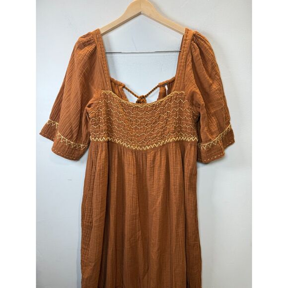 Free People I'm The One Embroidered Maxi Dress Women's Size Large Brown Boho - Picture 4 of 11